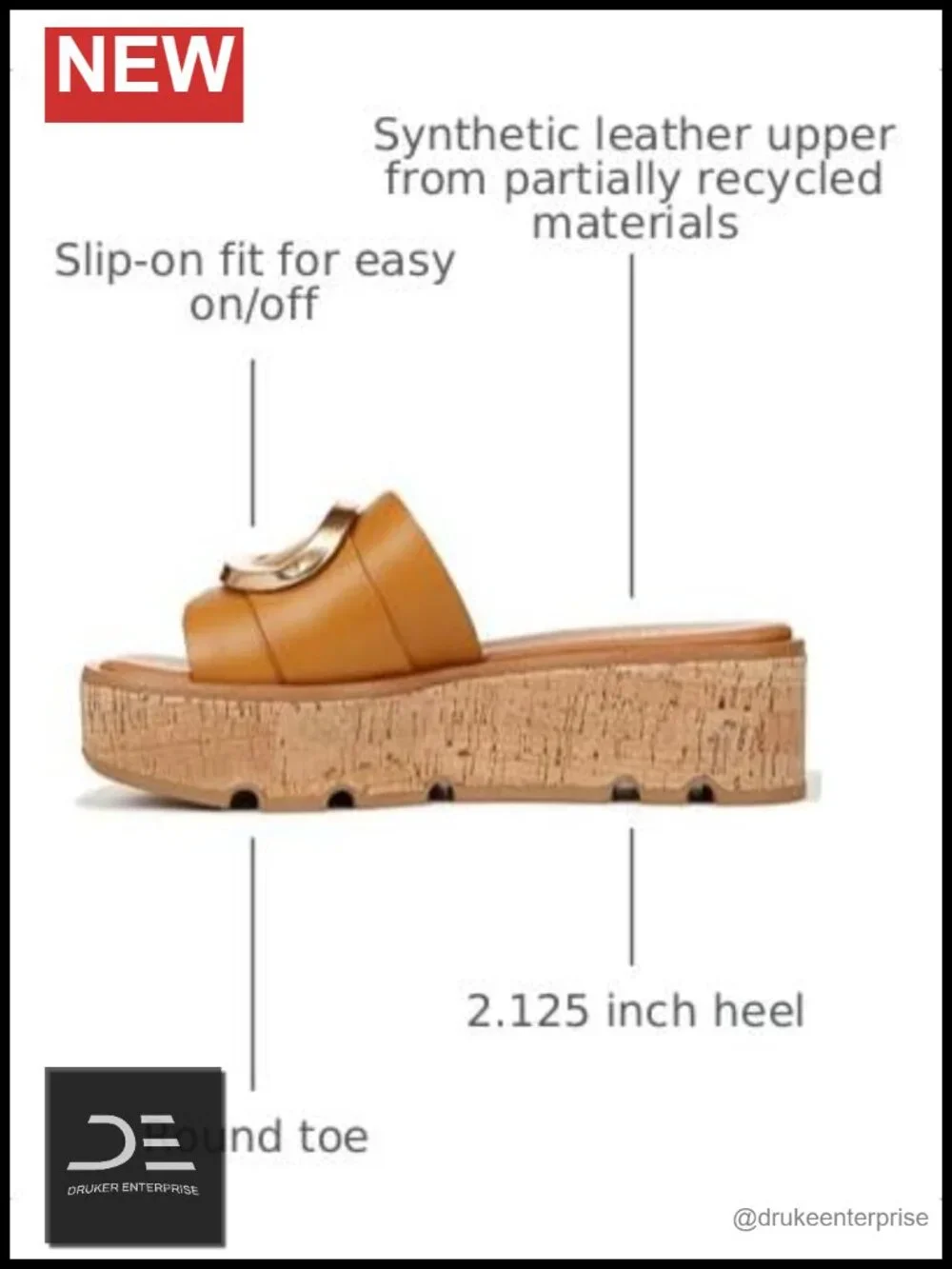 Franco Sarto Leather Platform Slide Sandals Slip-On Comfortable Strappy 2.1in